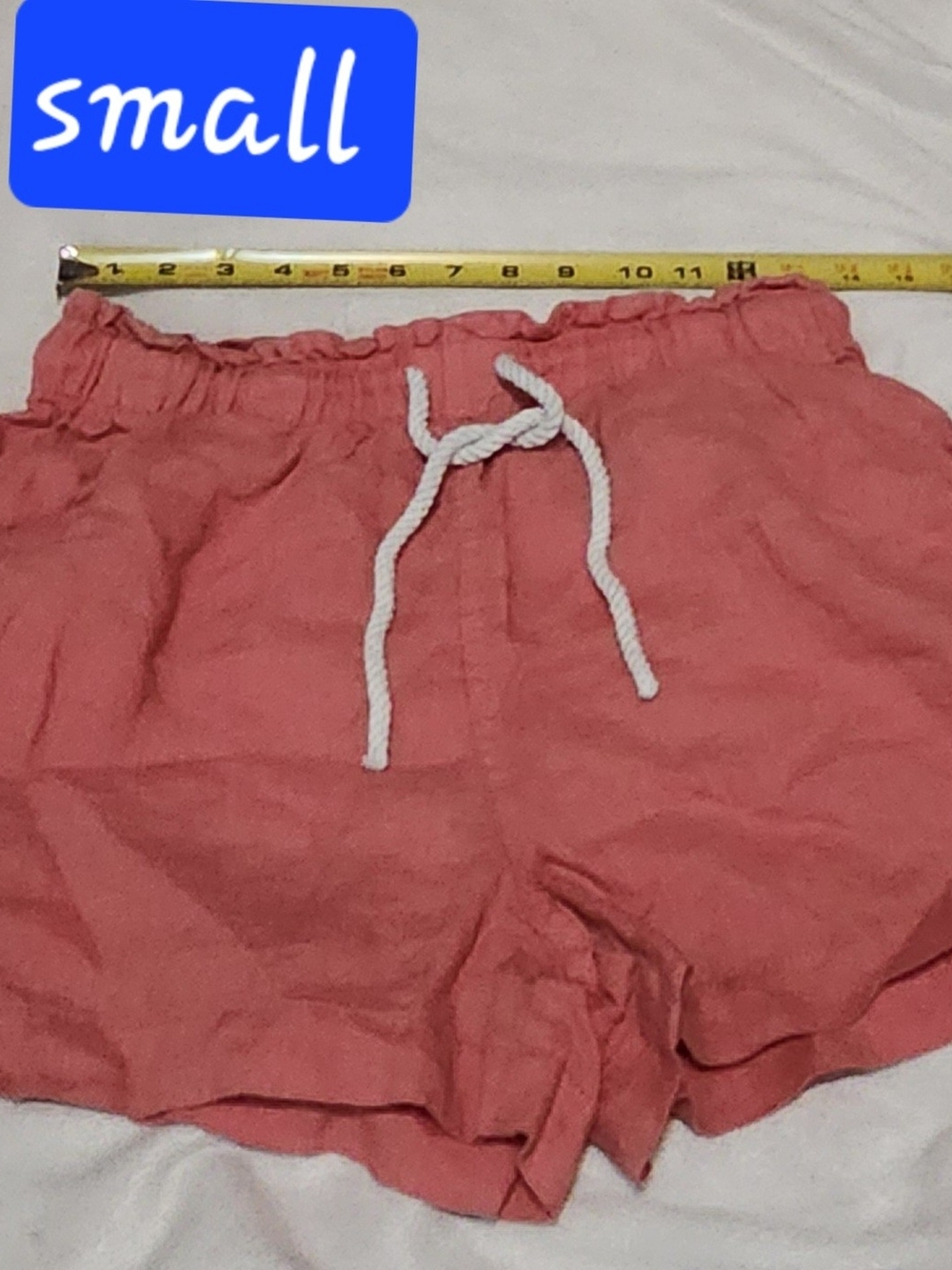 H&M Coral Pink Linen Blend Pull On Drawstring Shorts Size Small